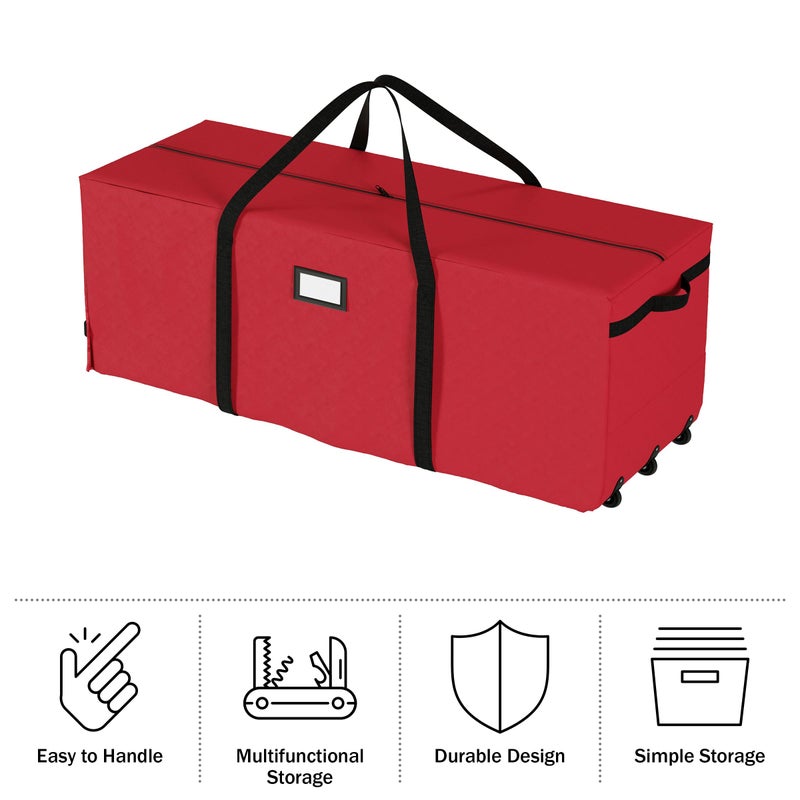 Elf Stor Christmas Tree Storage Bag with Wheels - Canvas Duffel for 12-Foot Fake Trees and Protecting Holiday Decorations and Inflatables by Elf Stor (Red) - Image 5